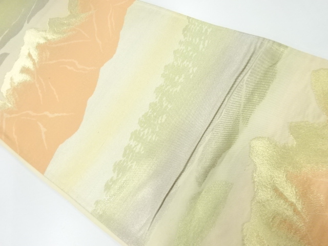 アンティーク　遠山に樹木模様織出し袋帯（材料）